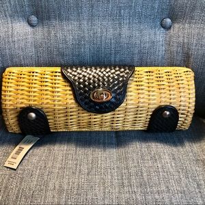 Adrienne Vittadini Straw & Genuine Leather Clutch